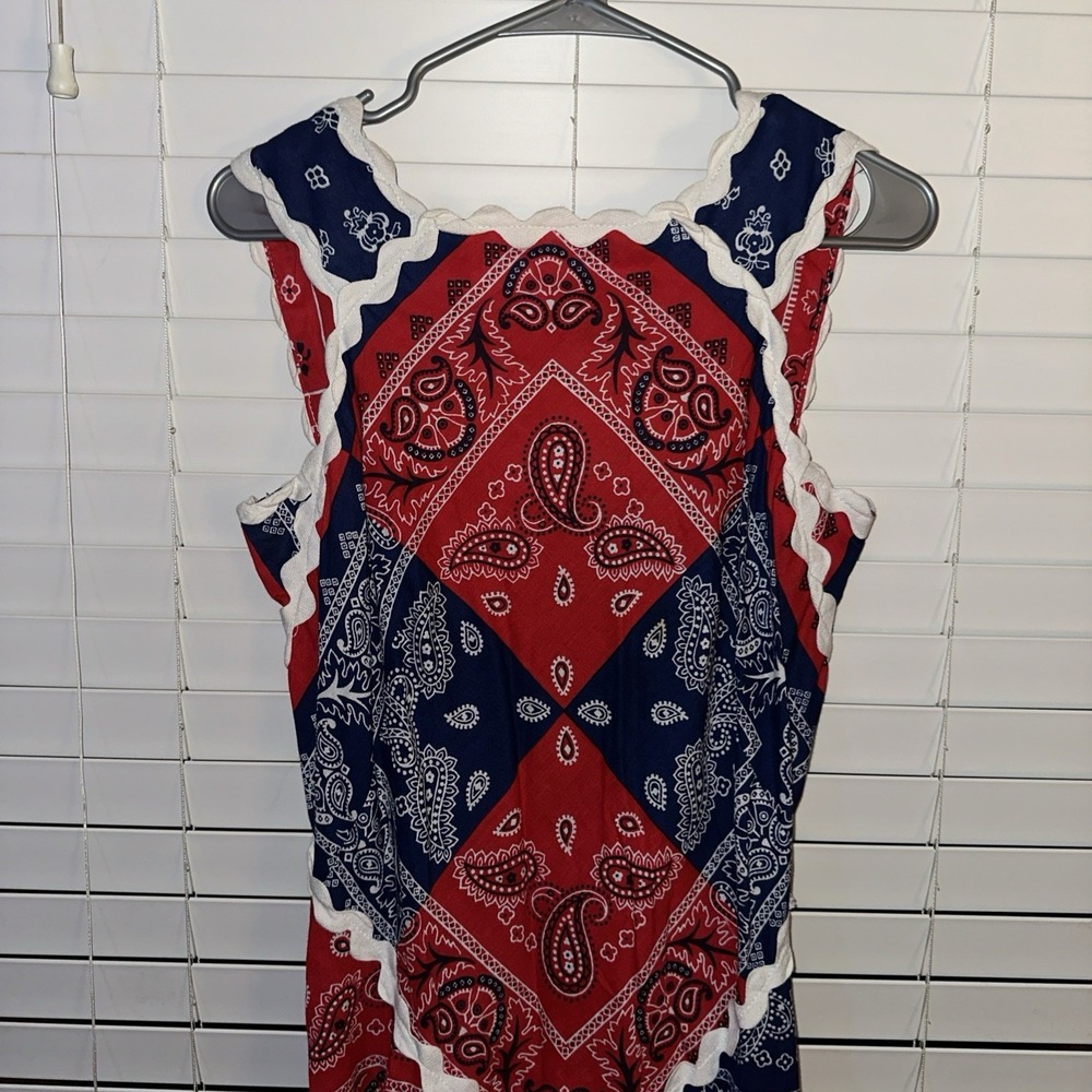 HOWARD WOLF VINTAGE RED & BLUE BANDANA PATCHWORK PRINT Maxi DRESS - Picture 4 of 8